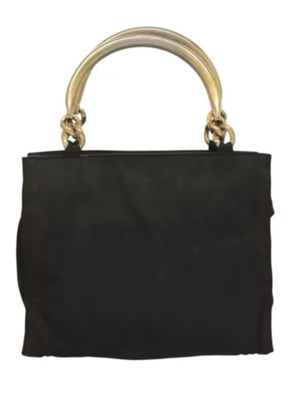 Prada Black Nylon Satchel with Gold-Tone Arched Handles and Triangle Logo - Picture 2 of 6